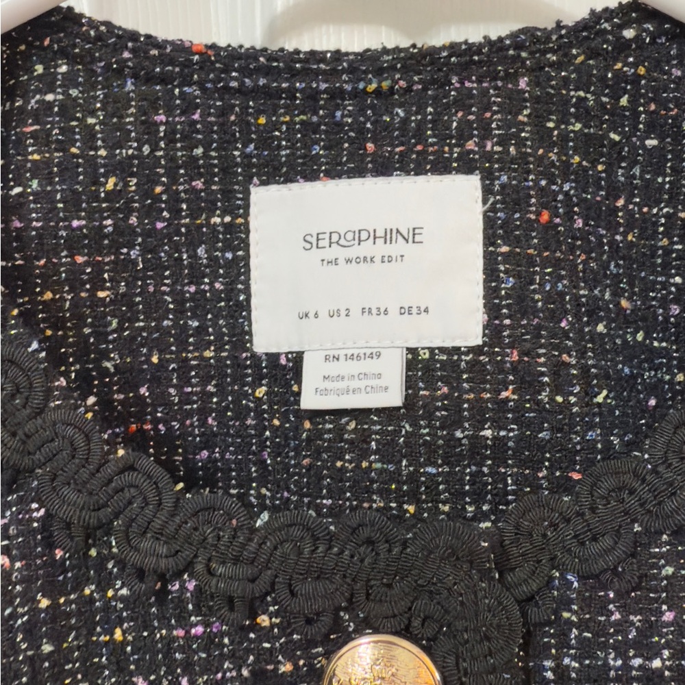 Seraphine Black Tweed Jacket with Gold Buttons - Picture 4 of 8